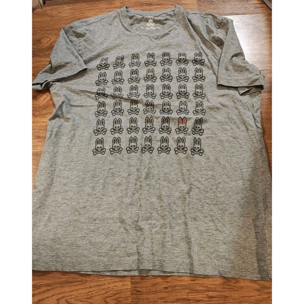 Psycho Bunny Graphic T-Shirt Men's Size 6 Gray Pima Cotton Logo Line Up Casual